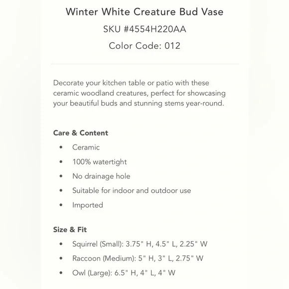 COPY - COPY - NWT. NIB Anthropologie Winter White Creature Bud Vase. Squirrel. … - Picture 6 of 7
